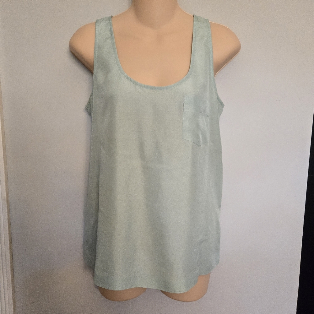 J. Crew silk tank top pale sage light green pocket Sz 2 layer sleeveless blouse